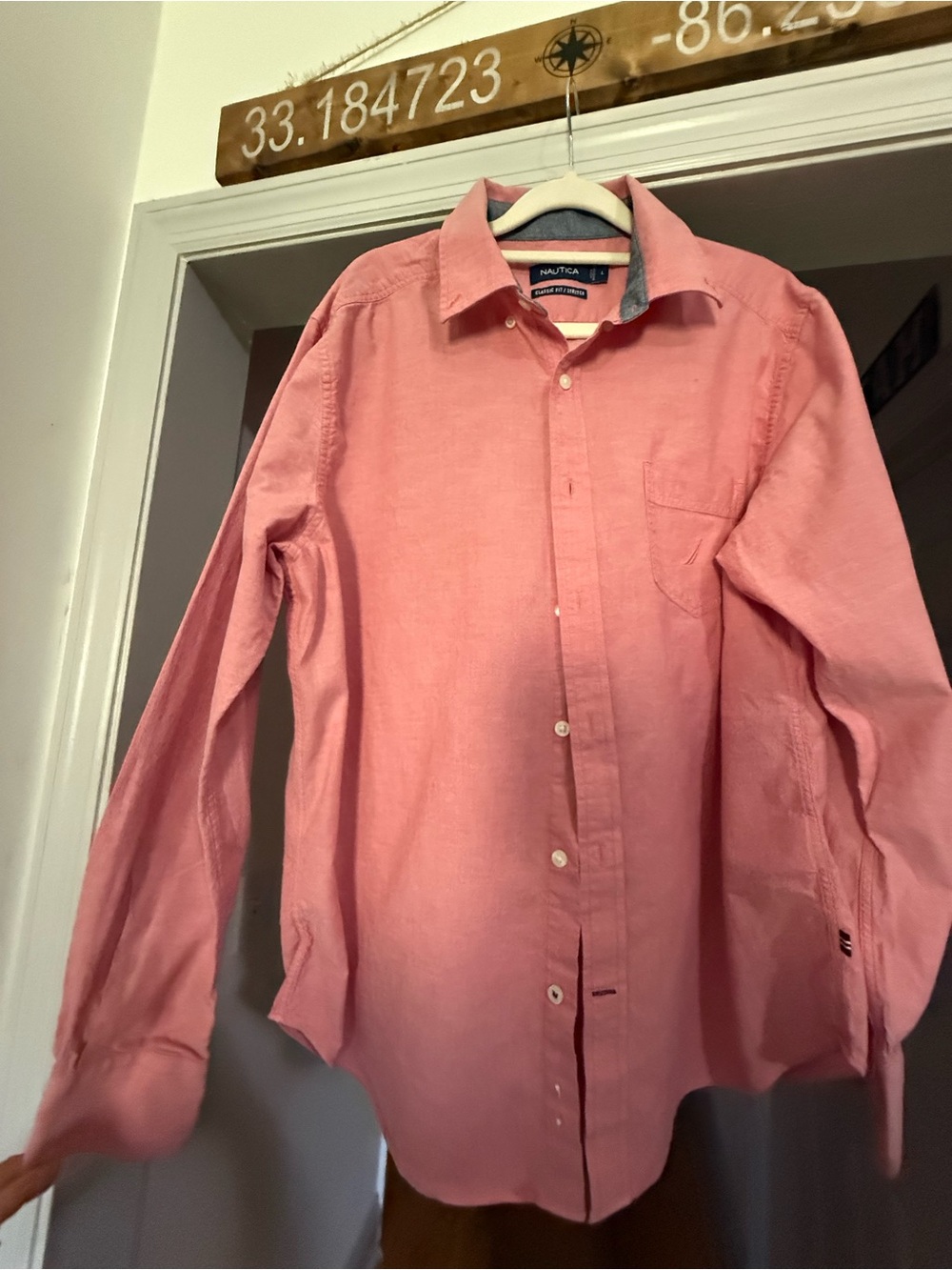 Nautica Men's Coral Button-Down Long Sleeve Shirt